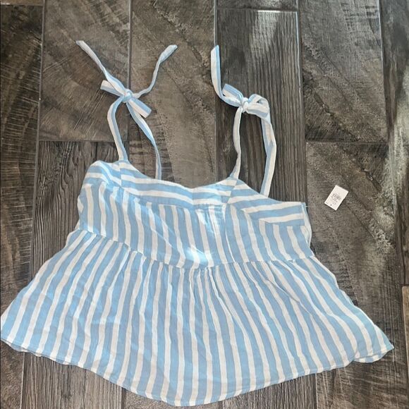 NWT Blue and White Striped Sleeveless Top w/ ties - Picture 1 of 3